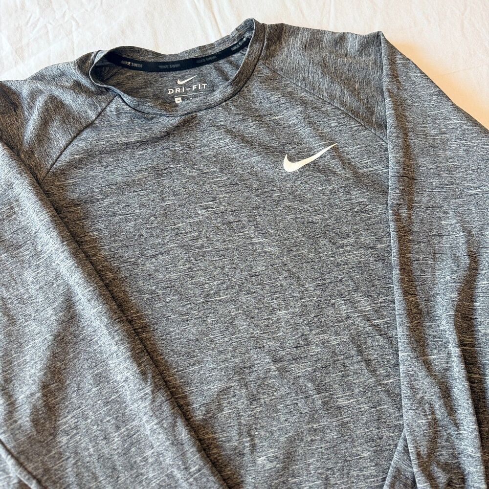 Nike Swim Dri Fit Shirt Mens M UPF 40 Long Sleeve Heather Grey Rash Guard Top